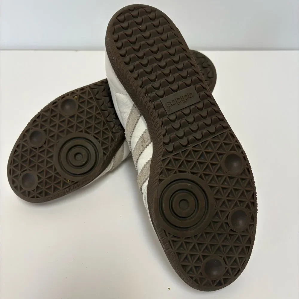 adidas Samba Leather White Brown Lace Up Rubber Outsole Womans Athletic Shoes8.5